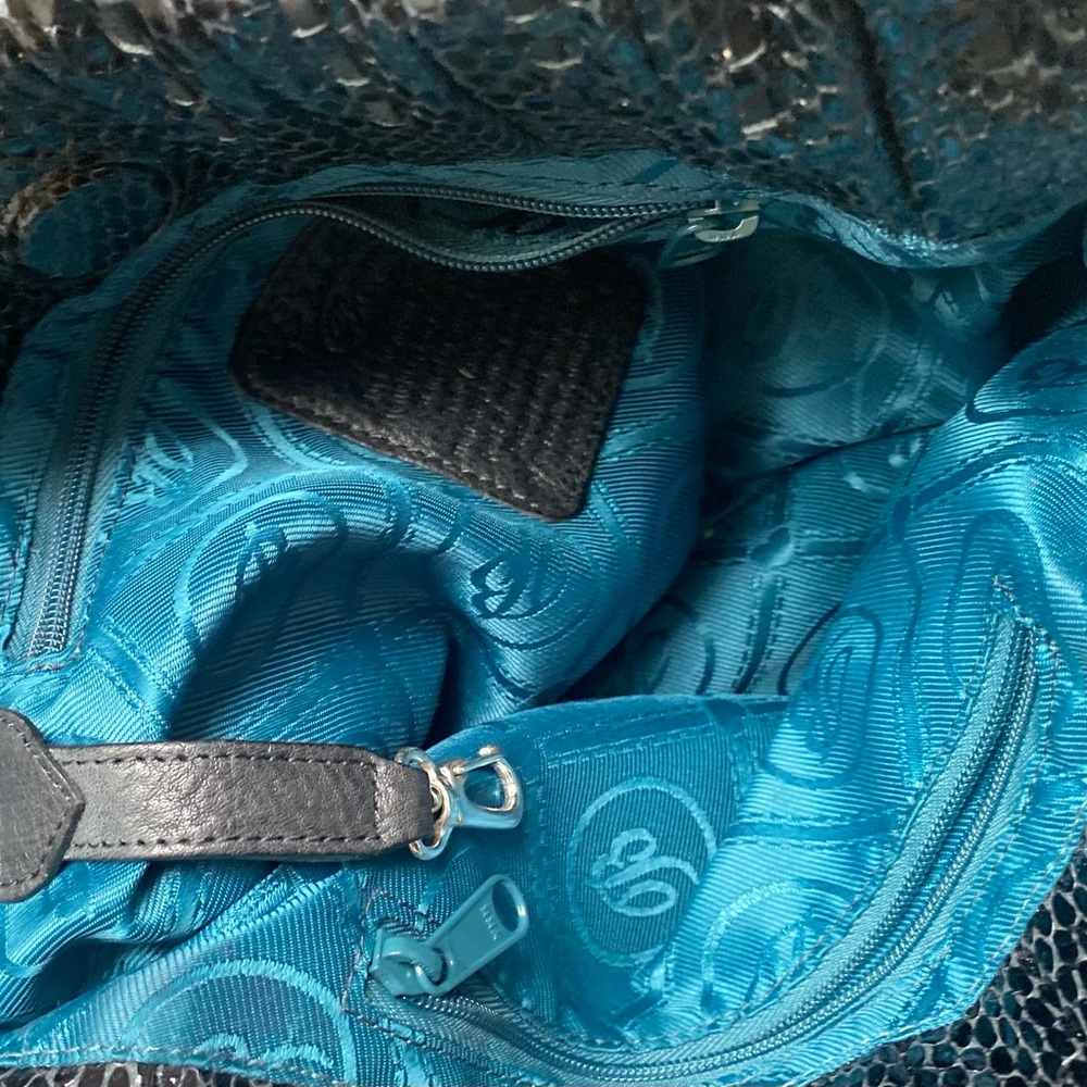 Brighton Black leather python snake with flower c… - image 9